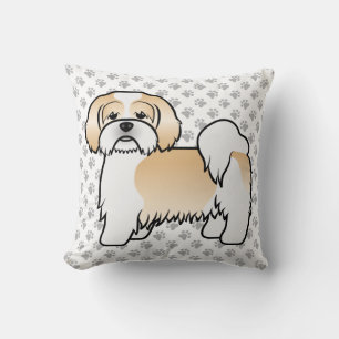 Gold und Weiß Lhasa Apso Cartoon Hund und Pfoten Kissen