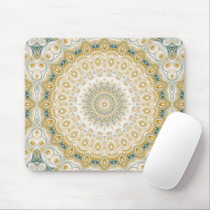 Gold- und Weiß-Mandala-Muster mit Türkis-Akzenten Mousepad