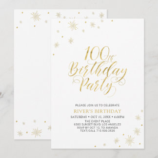 Gold und Weiß | Modern Chic 100. Geburtstagsparty Einladung