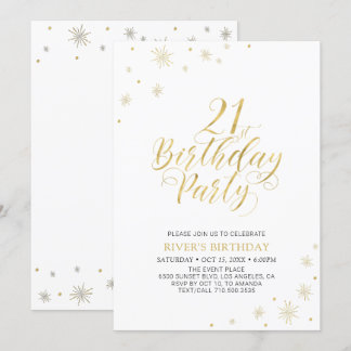 Gold und Weiß | Modern Chic 21. Geburtstagsfeier P Einladung