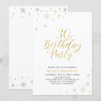 Gold und Weiß | Modern Chic 30. Geburtstag Party Einladung
