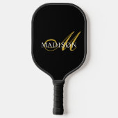 Gold und Weiß | Modernes Monogramm Schwarz Pickleball Schläger (Rückseite)