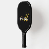 Gold und Weiß | Modernes Monogramm Schwarz Pickleball Schläger (Links)