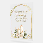 Gold und Weiß Roses Candlelight Empfang Acrylschild (Winkel)