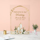 Gold und Weiß Roses Candlelight Empfang Acrylschild (Hochzeit)