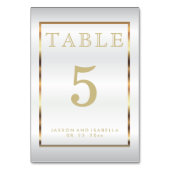 Gold und Weiß Satin - Tafelkarte Tischnummer (Rückseite)