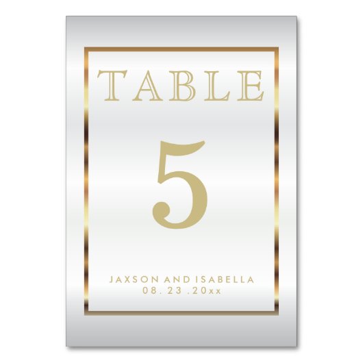 Gold und Weiß Satin - Tafelkarte Tischnummer (Rückseite)