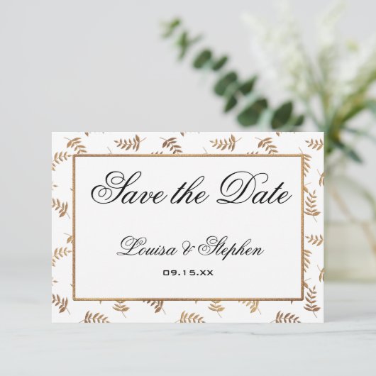 Gold und Weiß Save the Date (Stehend Vorderseite)