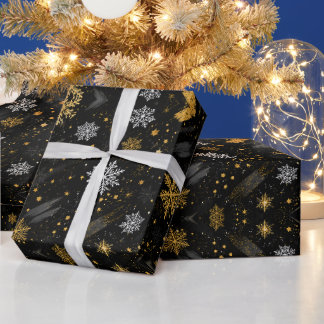 Gold- und Weiß-Schneeflocke Schwarzes Grunge-Muste Geschenkpapier