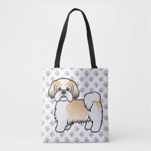 Gold- und Weiß-Shih-Tzu-Cartoon-Hund und Pfoten Tasche