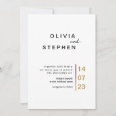 Gold und Weiß. Stilvolle minimale Typografie-Hochz Einladung (Vorderseite)