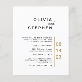 Gold und Weiß. Stilvolle minimale Typografie-Hochz Flyer