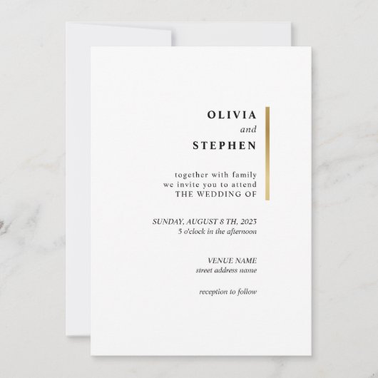 Gold und Weiß. Stylische Simple Typografy Wedding Einladung (Vorderseite)