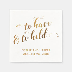 Gold- und Weiß-Typografie, um Herzen zu haben und Serviette