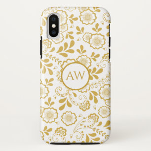 Gold- und weiß viktorianisches Blumen-Spitzen-Mono Case-Mate iPhone Hülle