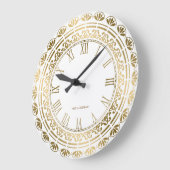Gold und Weiß, Vintage Blumenmuster Große Wanduhr (Winkel)