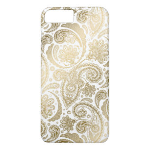Gold- und Weiß vintage Damast-Paisley-Spitze iPhone 8 Plus/7 Plus Hülle