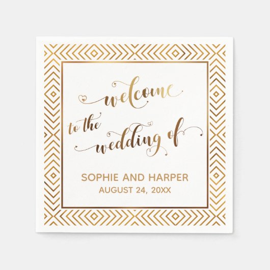 Gold und Weiß Willkommen bei der Hochzeit von Serviette (Vorderseite)
