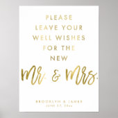 Gold und Weiß wollen Hochzeitszeichen Poster (Vorne)