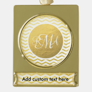 Gold und Weiß Zickzack Mit Monogramm Personalisier Banner-Ornament Gold