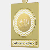 Gold und Weiß Zickzack Mit Monogramm Personalisier Banner-Ornament Gold (Links)