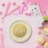 Gold und Weiß Zickzack Mit Monogramm Personalisier Pappteller (Party)