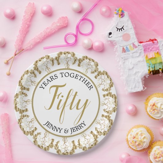 Gold- und Weißbuch-Platte Pappteller (Party)