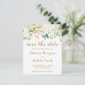 Gold und Weiße Blume Hochzeit sichern Datumskarte Save The Date (Stehend Vorderseite)