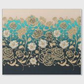 Gold und Weiße Blume Türkis und Schwarz Geschenkpapier (Flach)