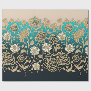 Gold und Weiße Blume Türkis und Schwarz Geschenkpapier
