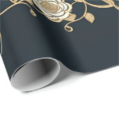 Gold und Weiße Blume Türkis und Schwarz Geschenkpapier (Rolleneckpunkt)