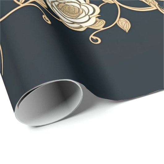 Gold und Weiße Blume Türkis und Schwarz Geschenkpapier (Rolleneckpunkt)