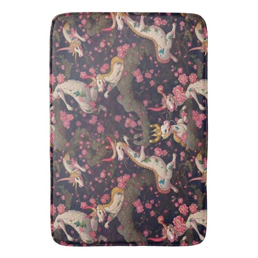 Gold und Weiße Drachen mit Kirschblüten Badematte (Vorderseite Vertikal)