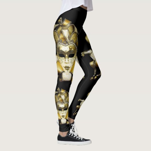 Gold und Weiße Mardi Gras Maske Leggings (Rechts)
