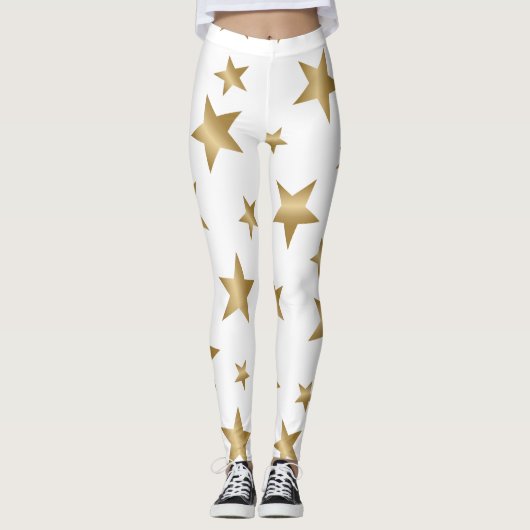 Gold und weiße metallische Sternmode-Leggings Leggings (Vorderseite)