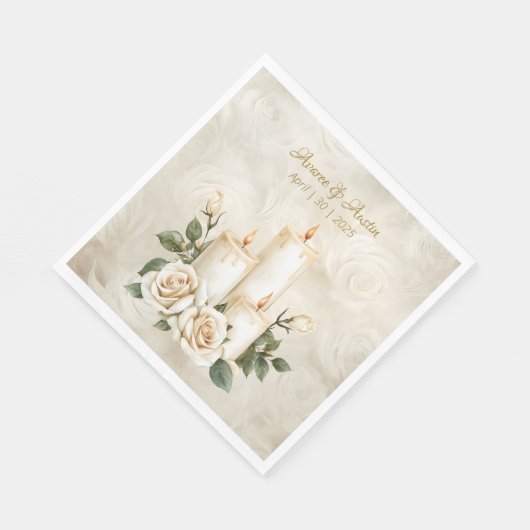 Gold und Weiße Rosen Candlelight Serviette (Ecke)