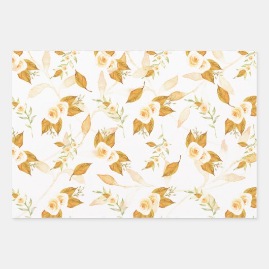 Gold- und Weiße Rosen und Foliage Geschenkpapier Set (Vorderseite 3)