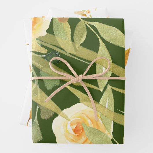 Gold- und Weiße Rosen und Foliage Geschenkpapier Set (Beispiel)