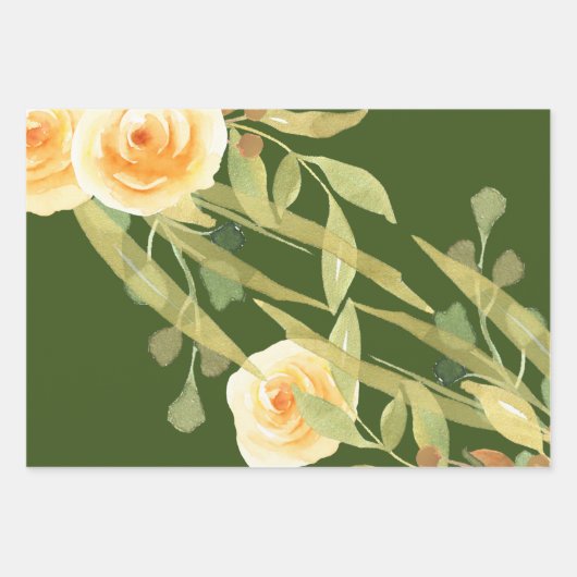 Gold- und Weiße Rosen und Foliage Geschenkpapier Set (Vorderseite)