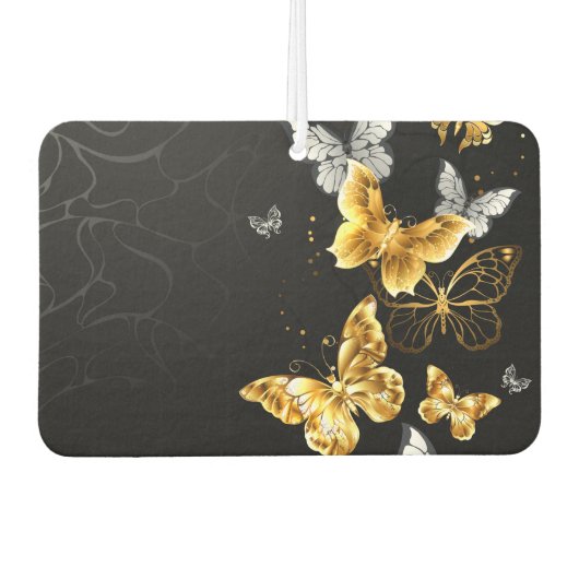 Gold und weiße Schmetterlinge Autolufterfrischer (Vorderseite)