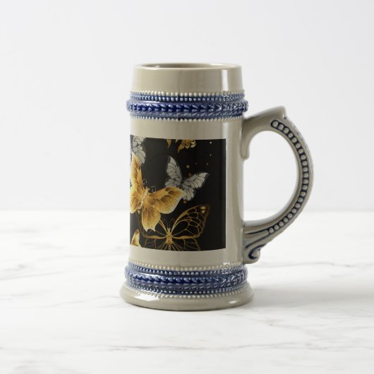 Gold und weiße Schmetterlinge Bierglas (Rechts)