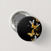 Gold und weiße Schmetterlinge Button (Vorne & Hinten)