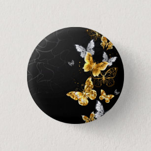 Gold und weiße Schmetterlinge Button