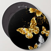Gold und weiße Schmetterlinge Button (Vorne & Hinten)