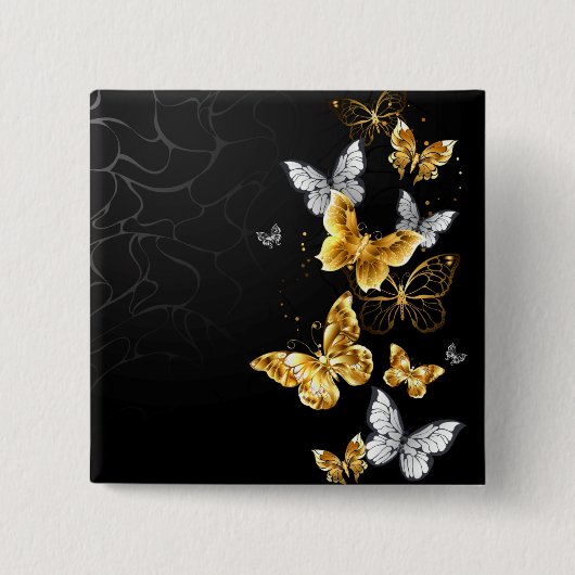 Gold und weiße Schmetterlinge Button (Vorderseite)
