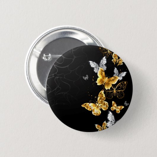 Gold und weiße Schmetterlinge Button (Vorne & Hinten)