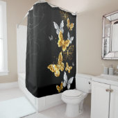 Gold und weiße Schmetterlinge Duschvorhang (Beispiel)