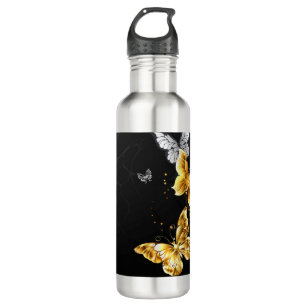 Gold und weiße Schmetterlinge Edelstahlflasche