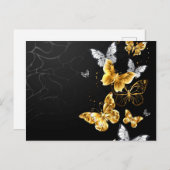 Gold und weiße Schmetterlinge Einladungspostkarte (Vorne/Hinten)