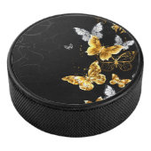 Gold und weiße Schmetterlinge Eishockey Puck (3/4)